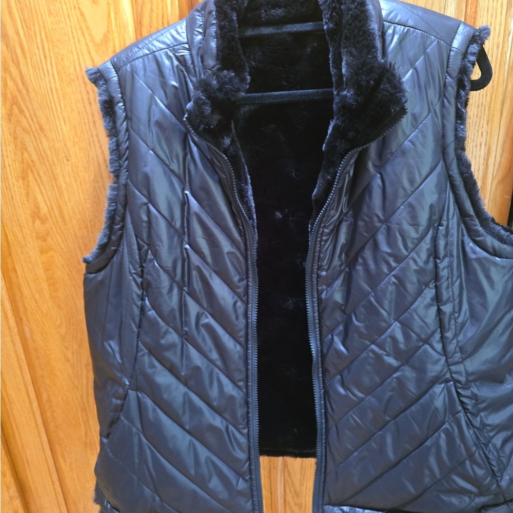Black Quilted Vest with Faux Fur Lining